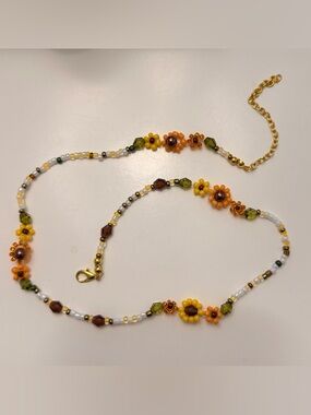 Handmade Yellow & Orange Sunflower Beaded Floral Women's Necklace